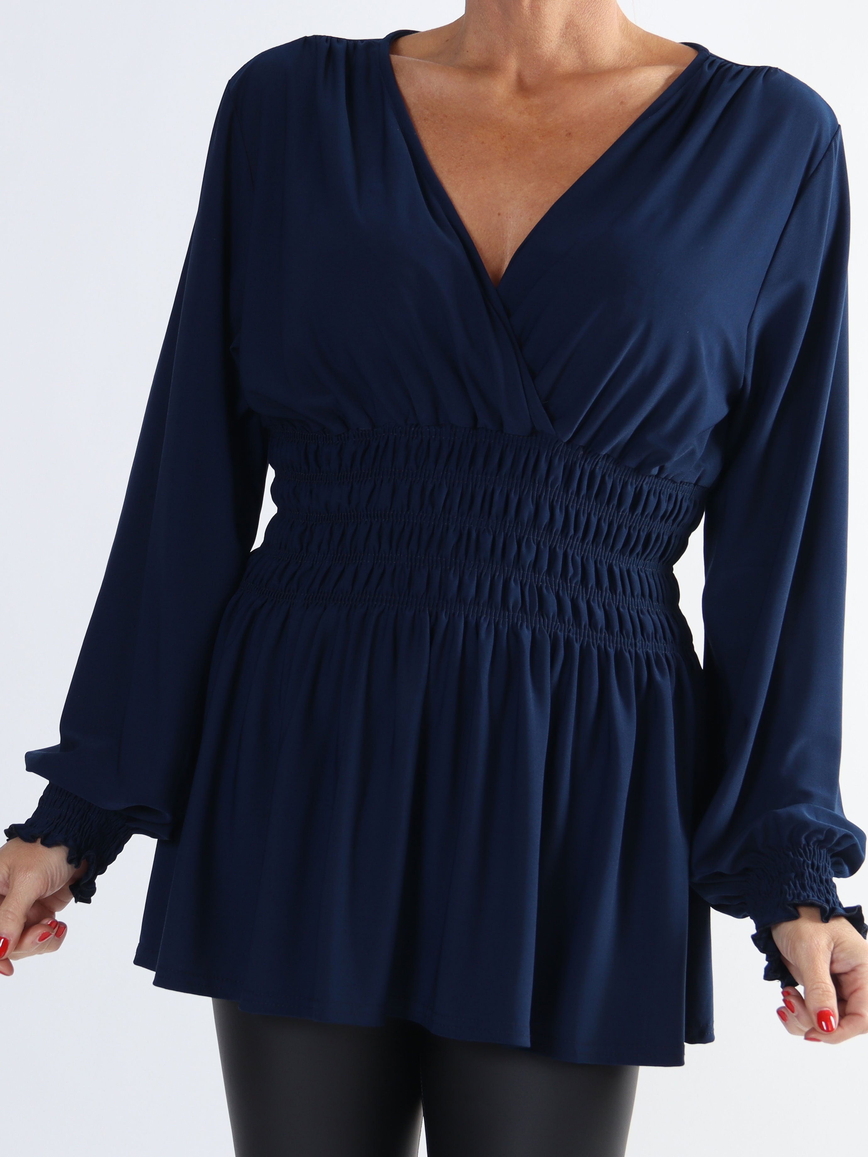 Pams Plain Shirt L/S - Plus size bluse i elastisk stof med lange ærmer